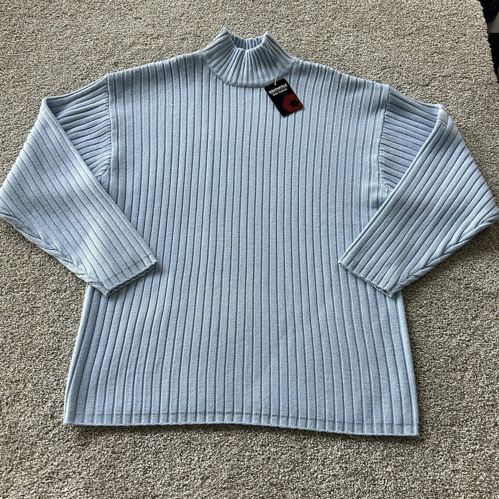 Y2K Southpole Sweater Mens XL Blue Tight Knit Mock Neck Pullover Logo Casual